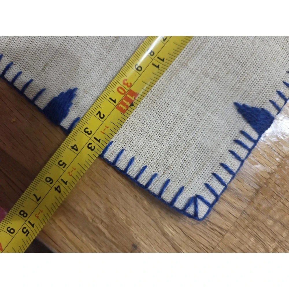 Vintage Hungarian Matyo Hand Embroidered Table Runner Blue and White